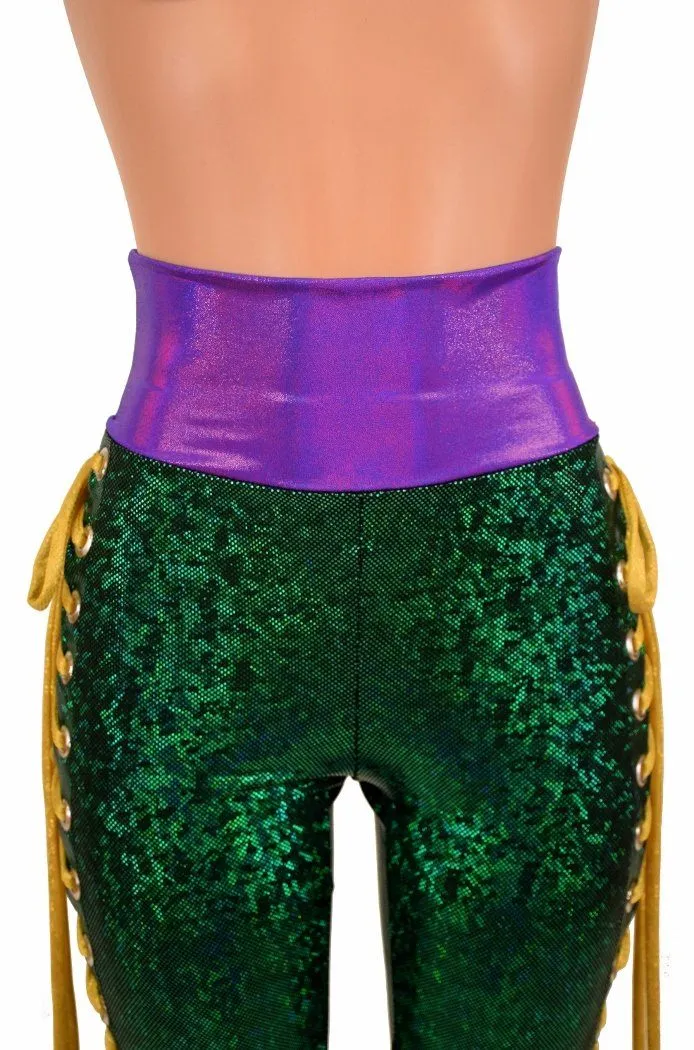 Mardi Gras Lace Up Bell Bottom Flares