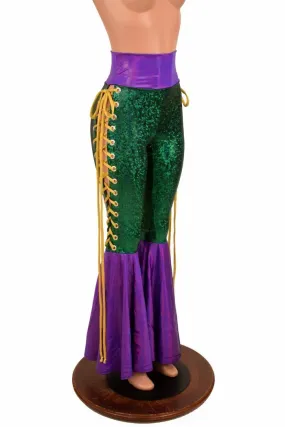 Mardi Gras Lace Up Bell Bottom Flares