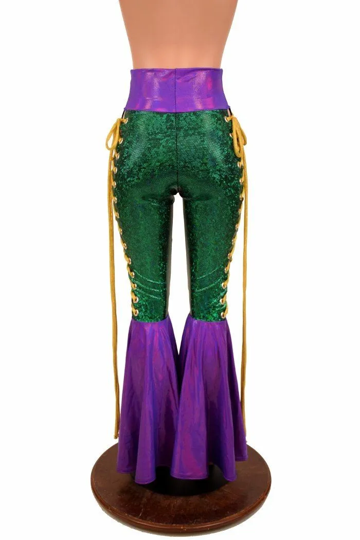 Mardi Gras Lace Up Bell Bottom Flares