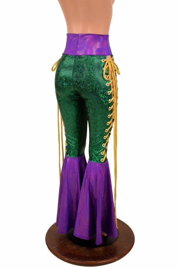 Mardi Gras Lace Up Bell Bottom Flares