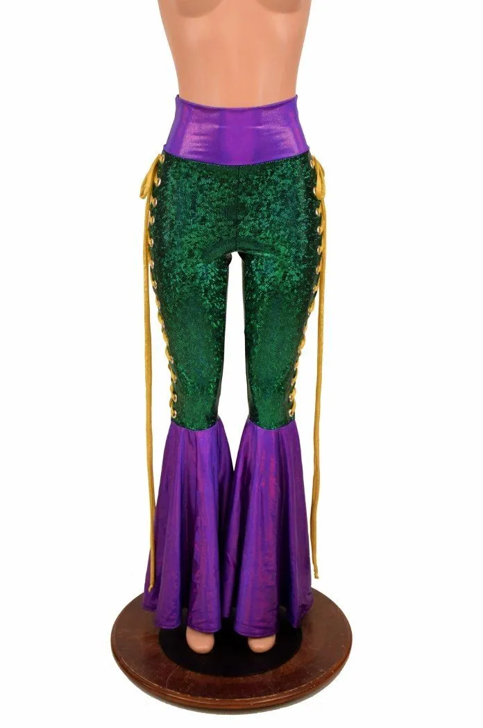 Mardi Gras Lace Up Bell Bottom Flares