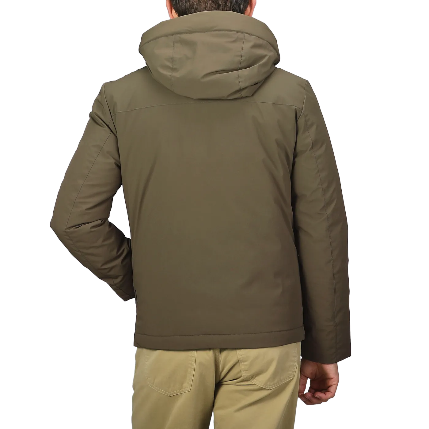 Military Green Stretch Nylon Hood Jacket