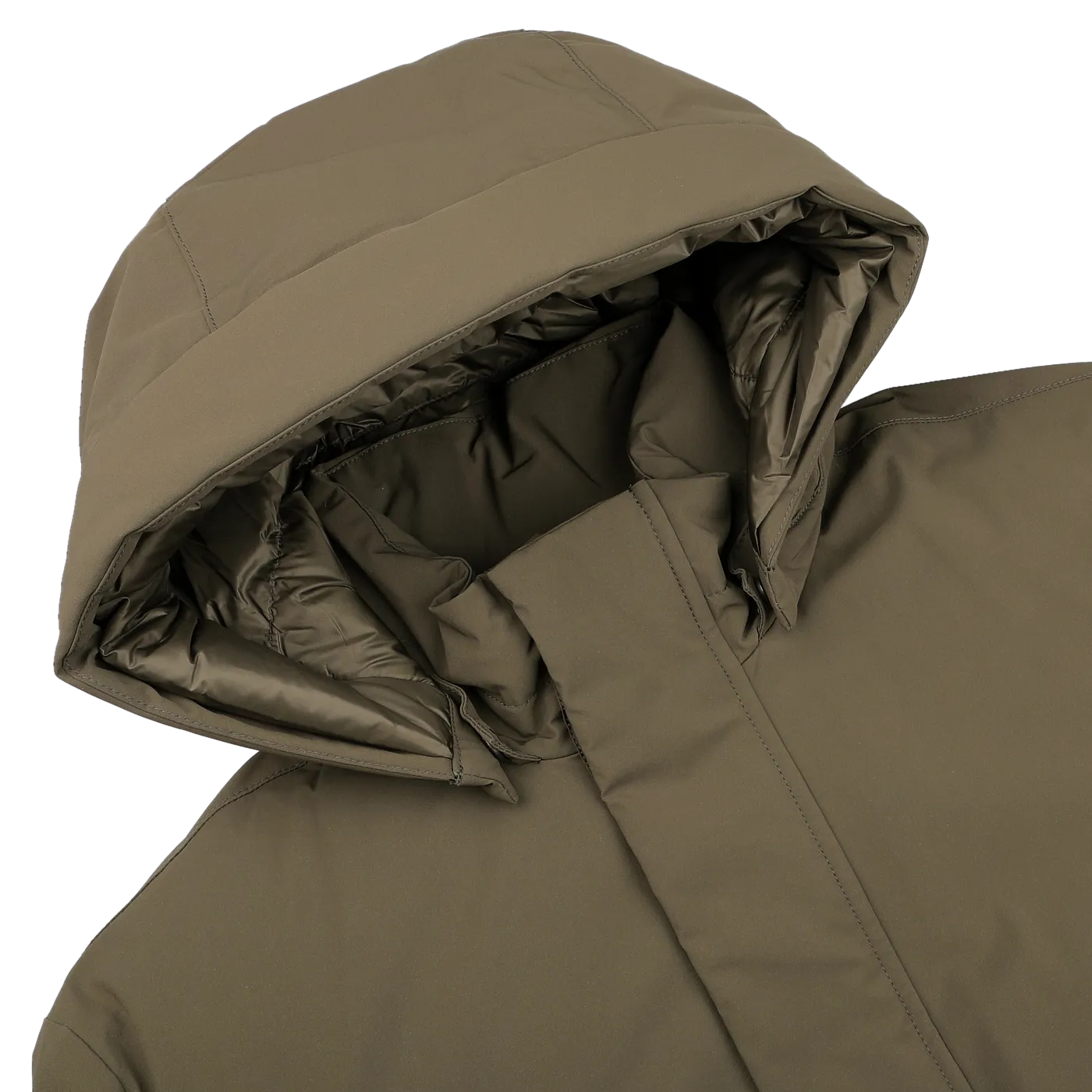 Military Green Stretch Nylon Hood Jacket
