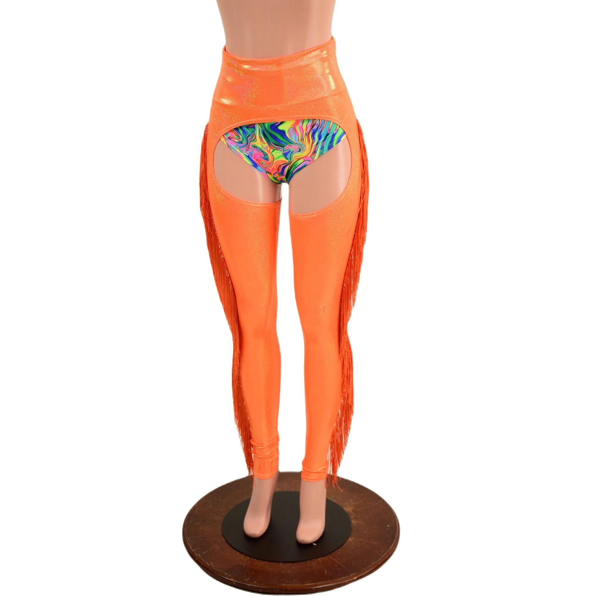 Orange Sparkly Jewel Fringe Chaps (Shorts Not Included)