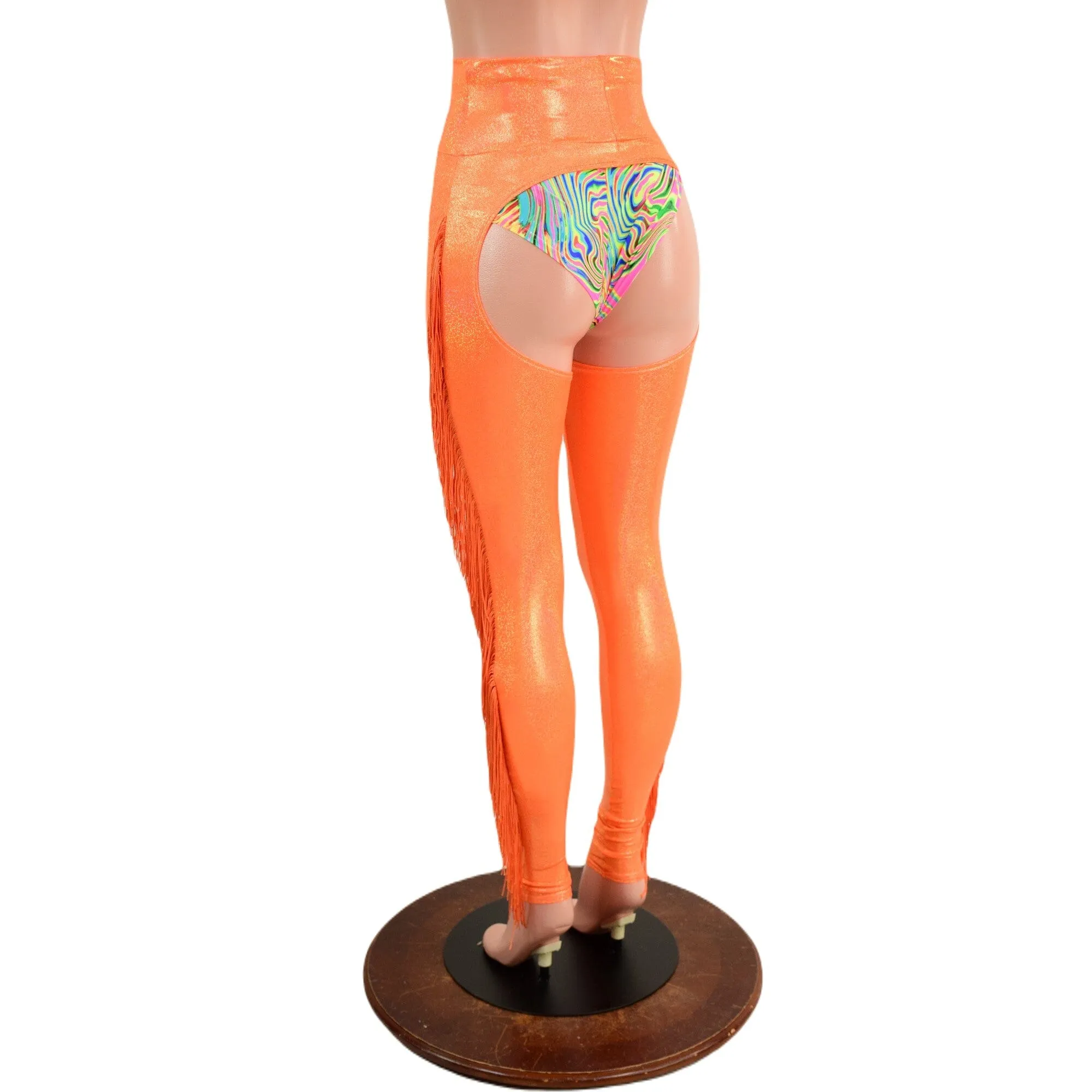 Orange Sparkly Jewel Fringe Chaps (Shorts Not Included)