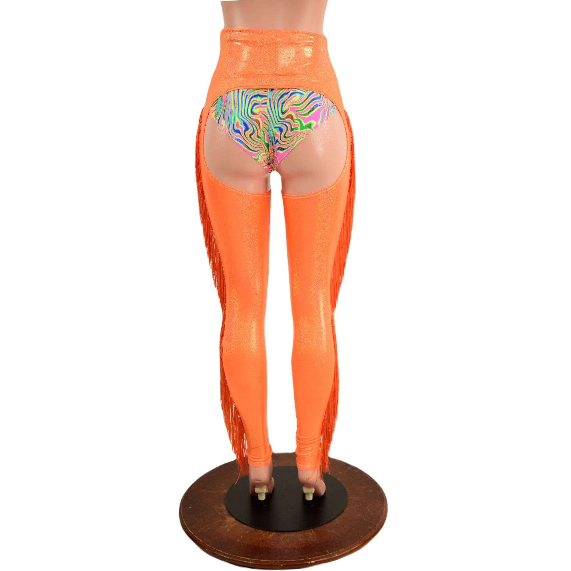 Orange Sparkly Jewel Fringe Chaps (Shorts Not Included)