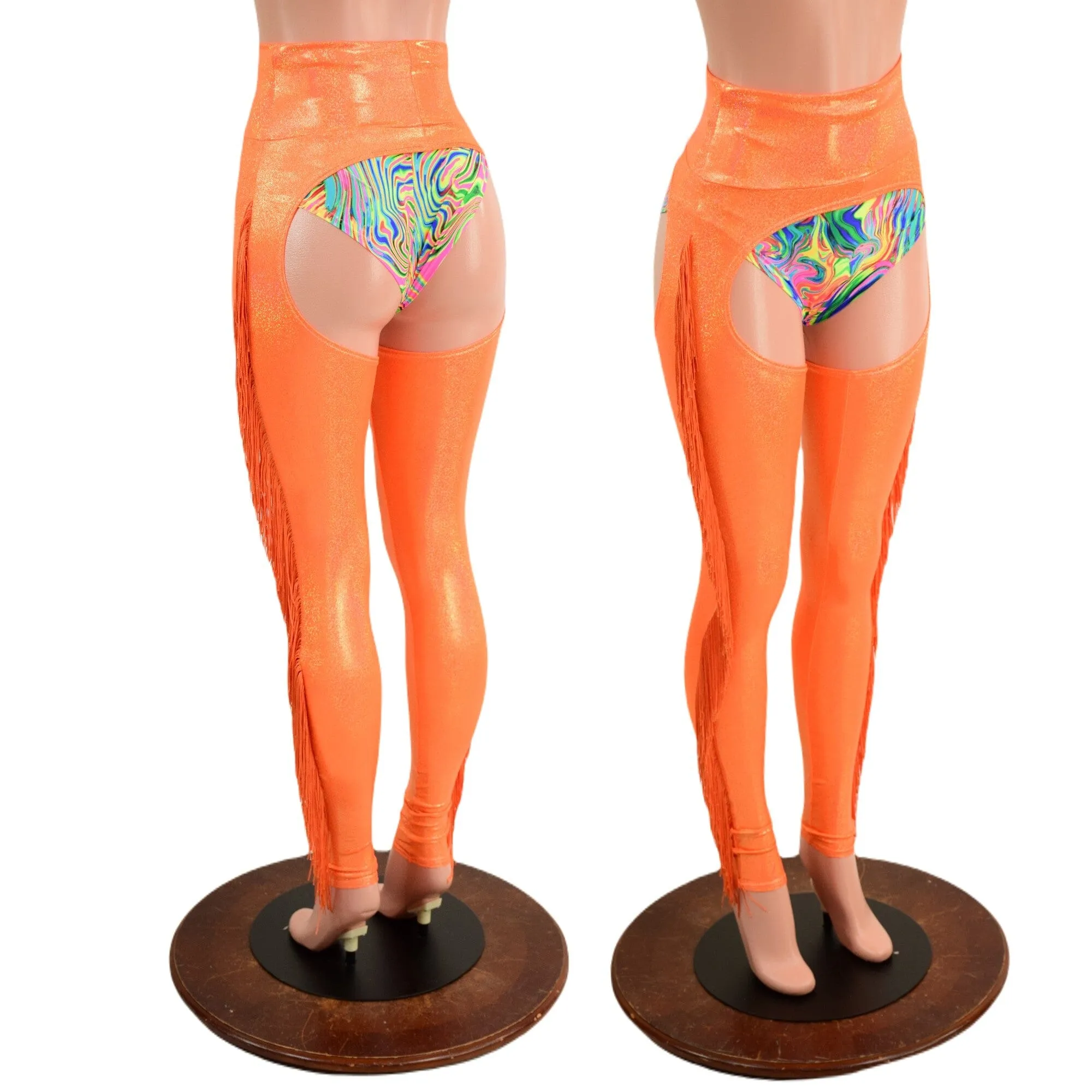 Orange Sparkly Jewel Fringe Chaps (Shorts Not Included)