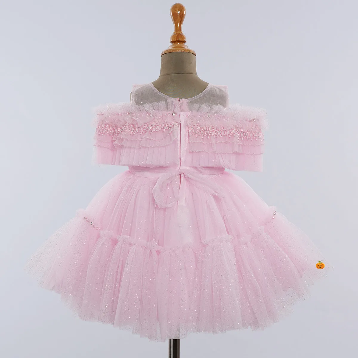 Pink & Lemon Off Shoulder Frock for Girls