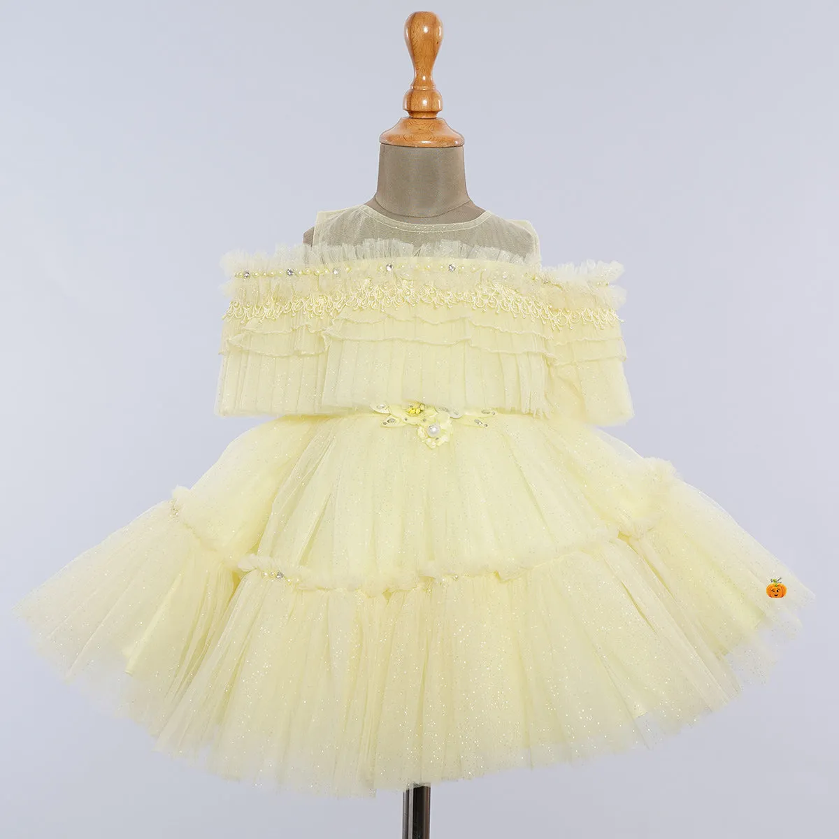 Pink & Lemon Off Shoulder Frock for Girls