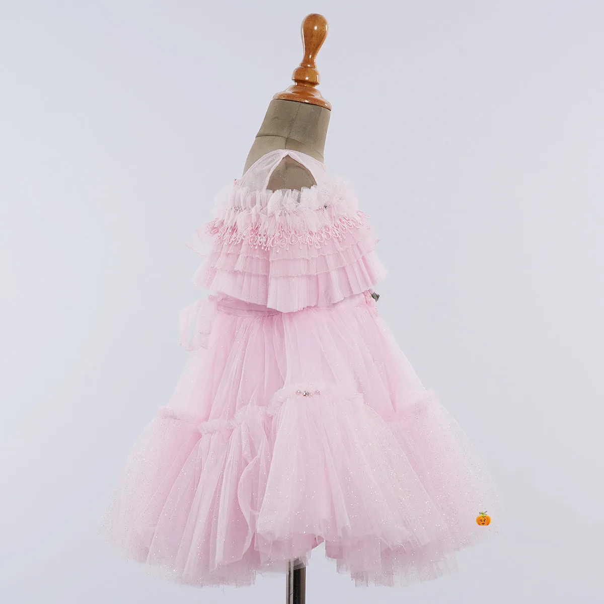 Pink & Lemon Off Shoulder Frock for Girls