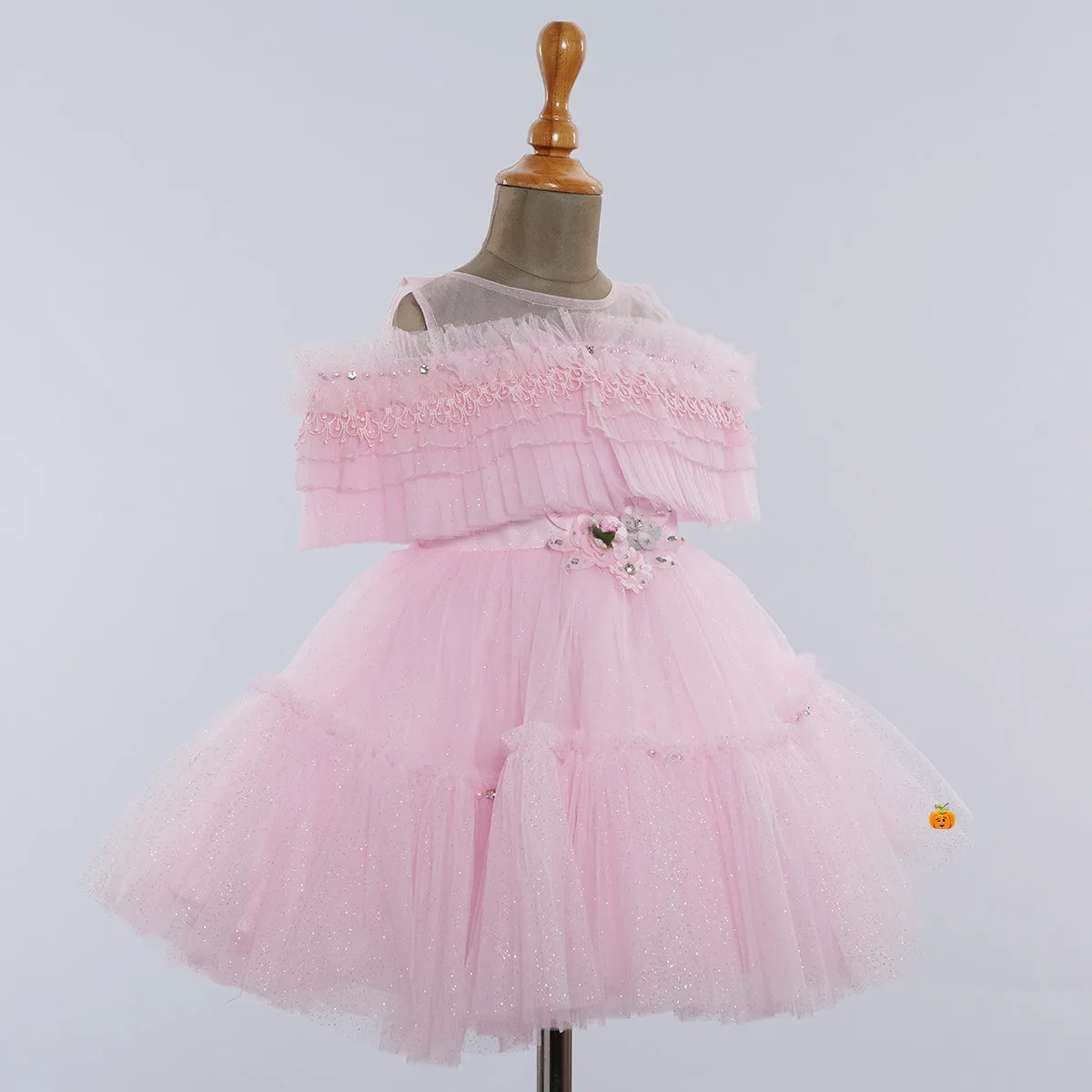 Pink & Lemon Off Shoulder Frock for Girls