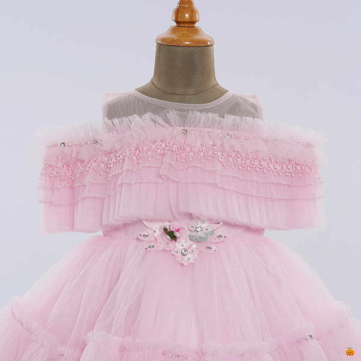 Pink & Lemon Off Shoulder Frock for Girls