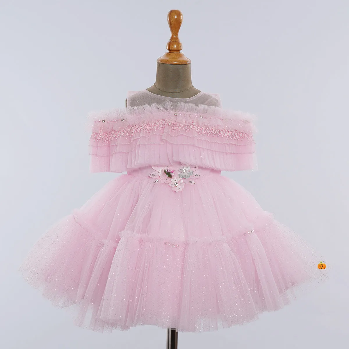 Pink & Lemon Off Shoulder Frock for Girls