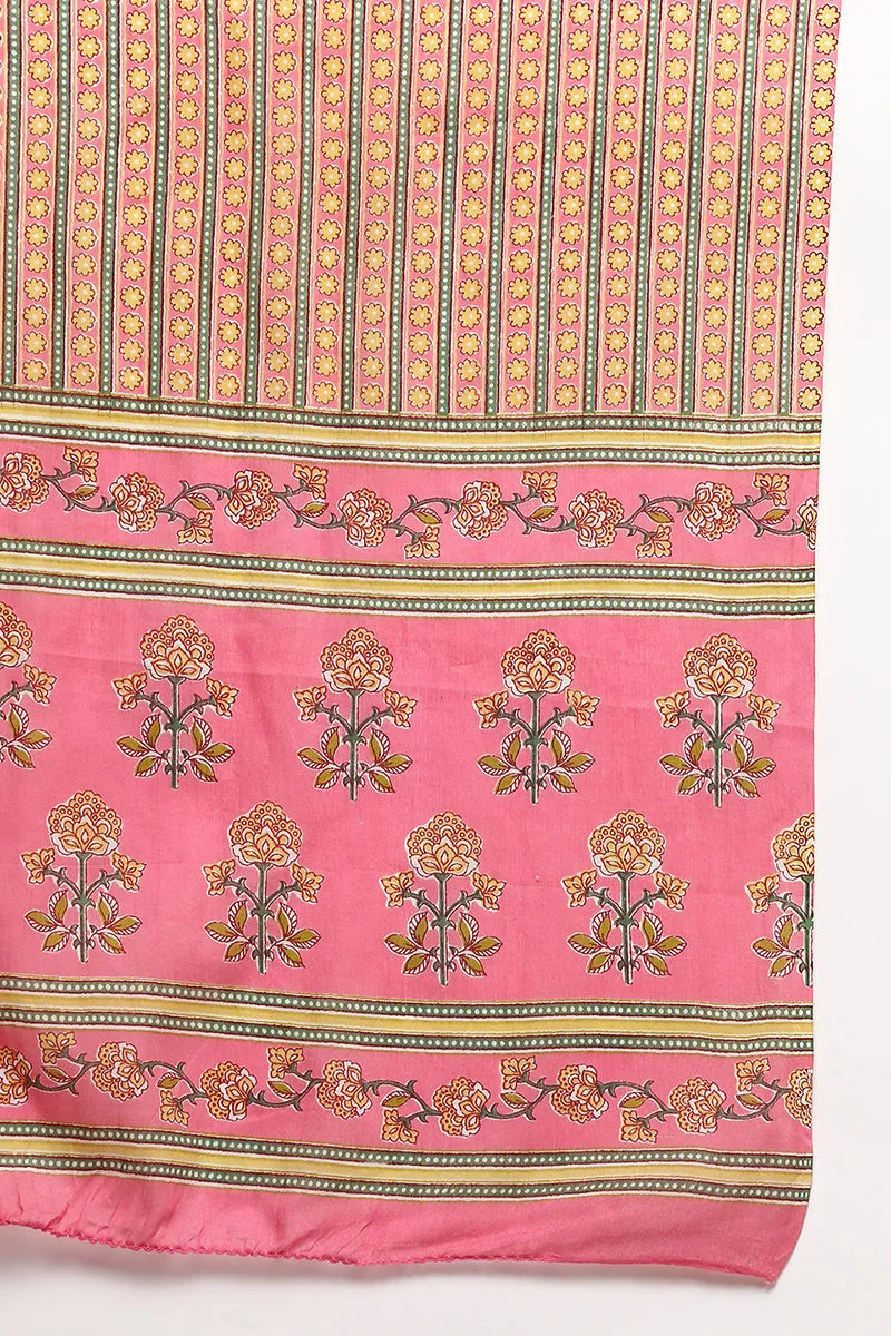 Pink Pure Cotton Printed Flared Suit Set