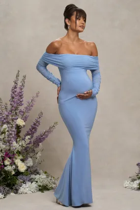 Pretty Perfect | Powder Blue Maternity Halter Asymmetric Maxi Dress