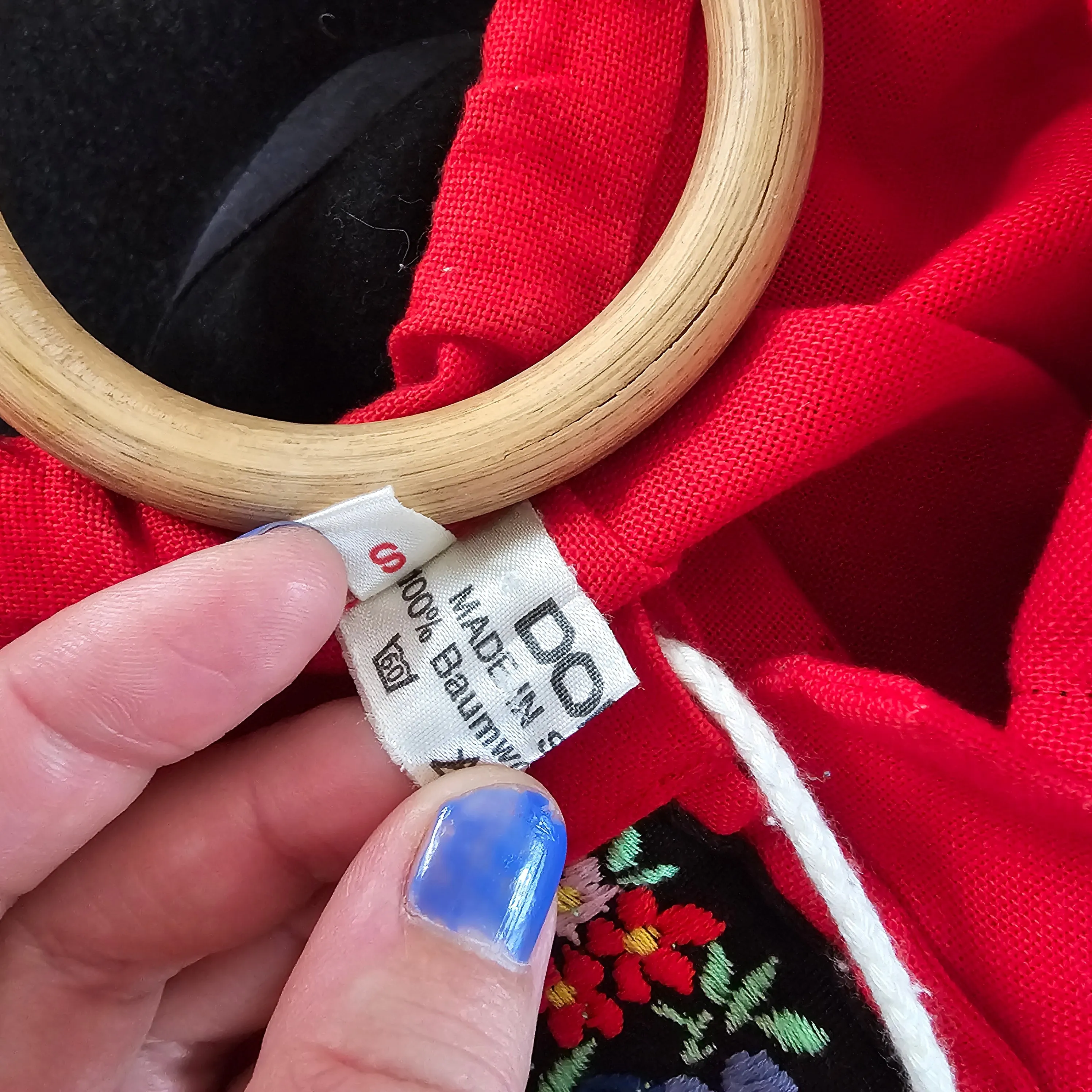 "Swiss Elegance: Red Embroidered Folk Gypsy Blouse" S/M