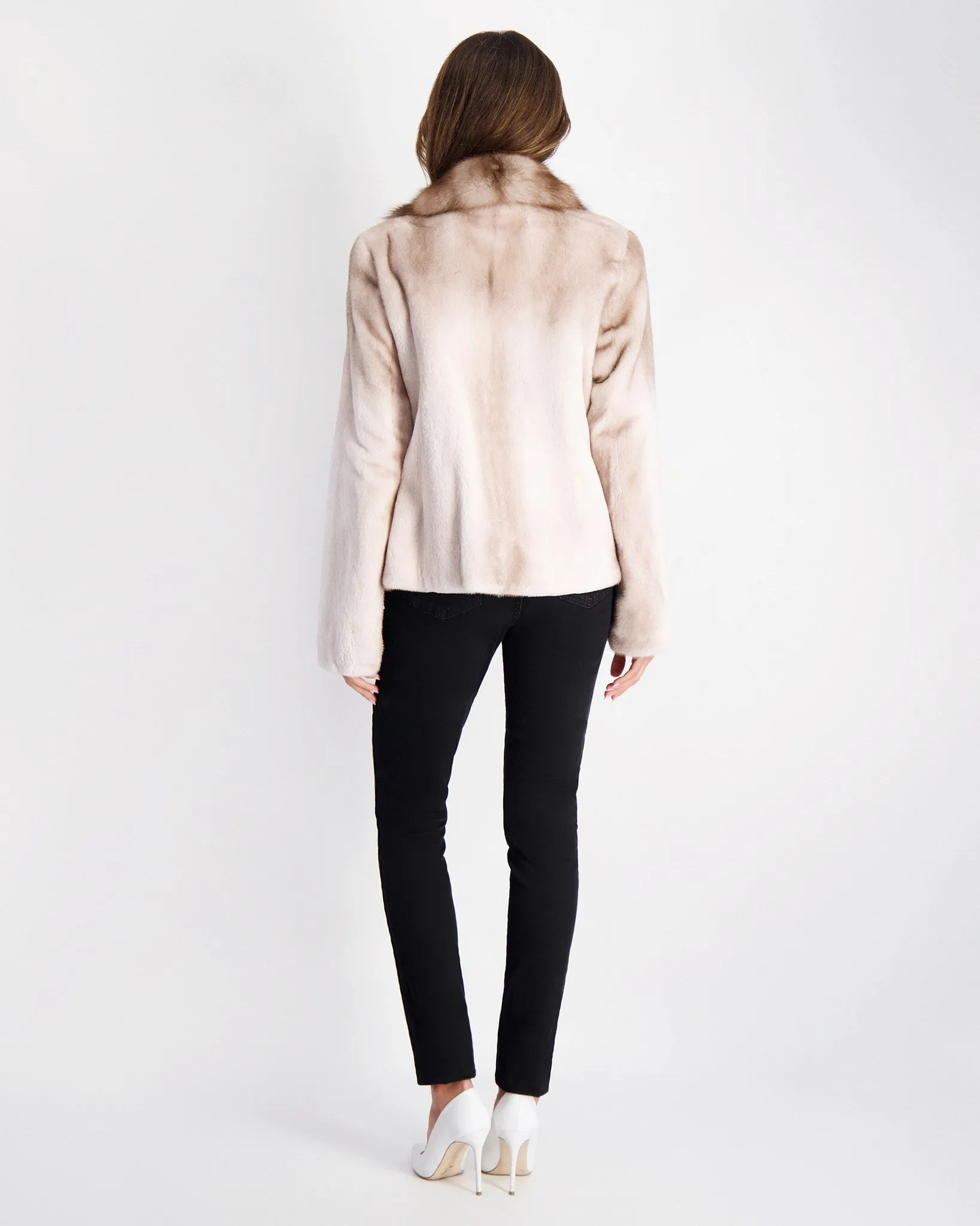 Semi Sheared Mink Jacket with Stone Marten Collar & Trim