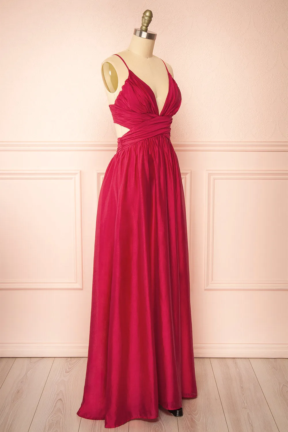 Tallua | Maxi Magenta Dress w/ Plunging Neckline