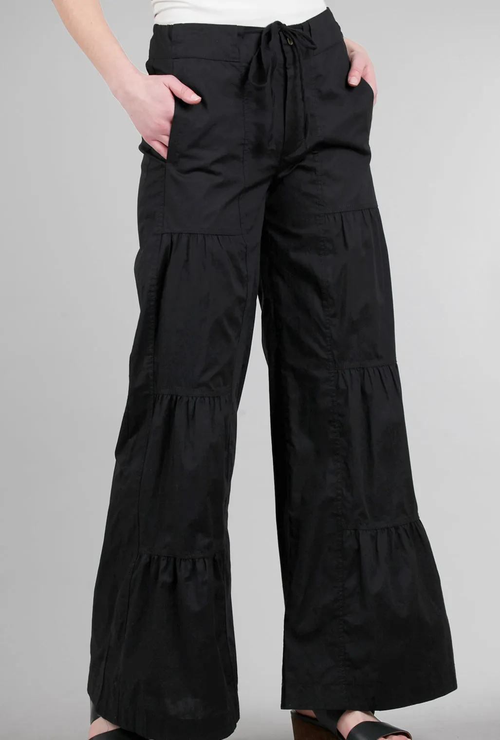Terraced Wide-Leg Pant, Black