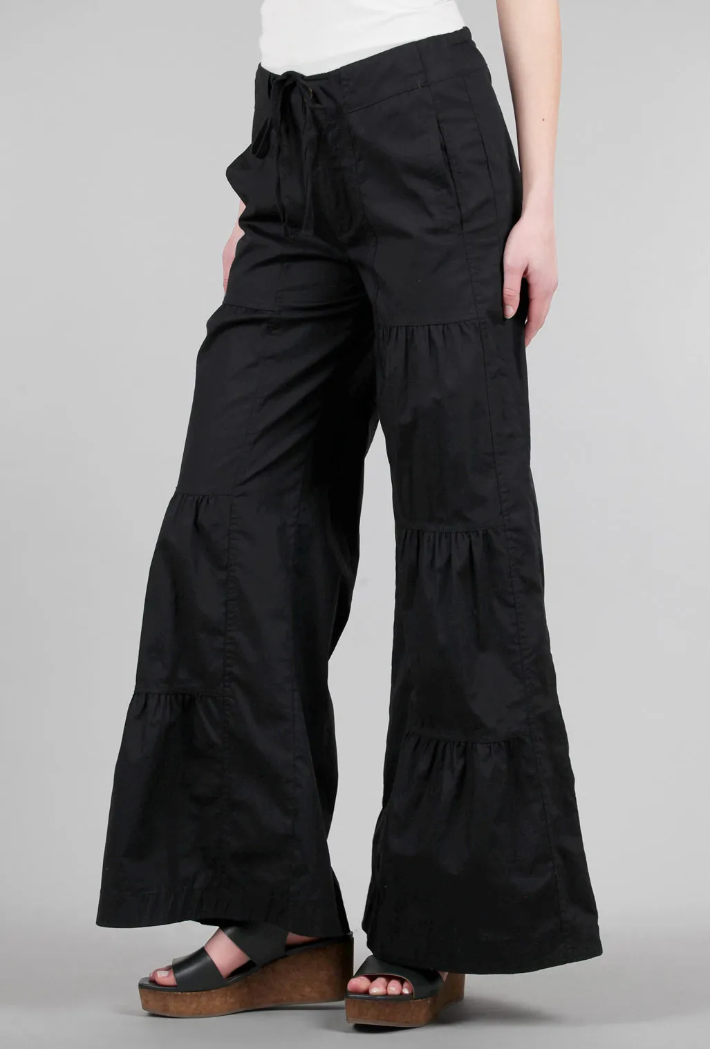 Terraced Wide-Leg Pant, Black