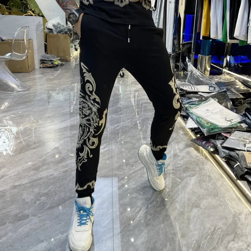 Trend Tiger Head Rhinestone Pants Set