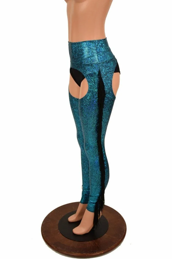 Turquoise Holographic Fringe Chaps