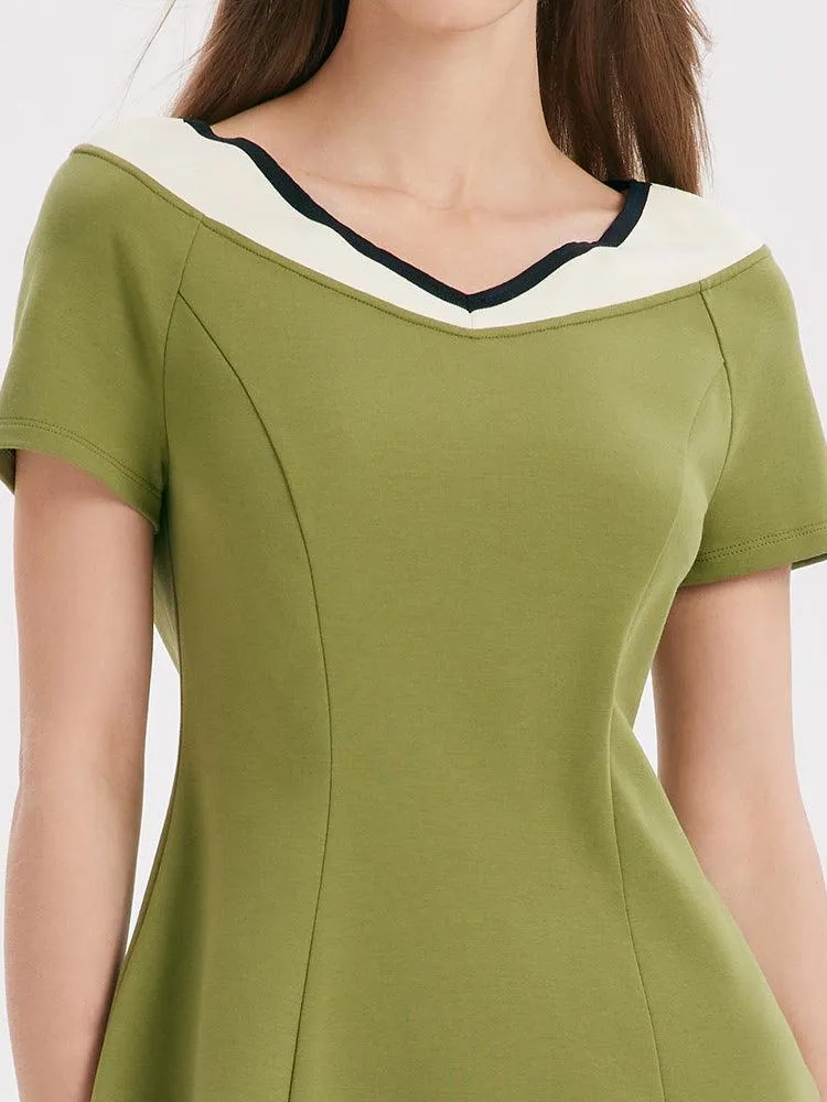 V-Neck Slim Patchwork Mini Dress