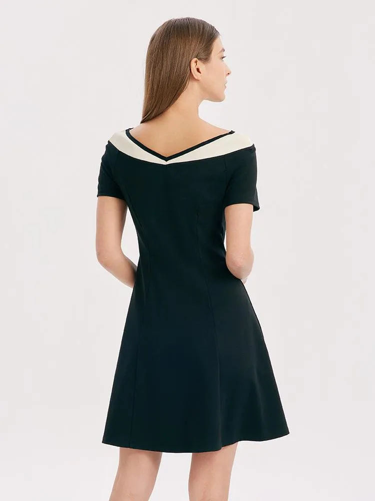 V-Neck Slim Patchwork Mini Dress
