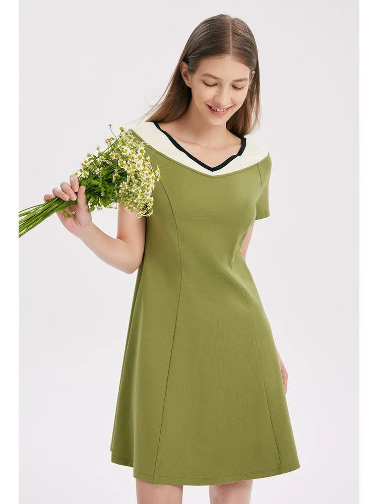V-Neck Slim Patchwork Mini Dress