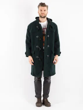 Vintage 80's Men Hooded Wool Duffle Coat in Green