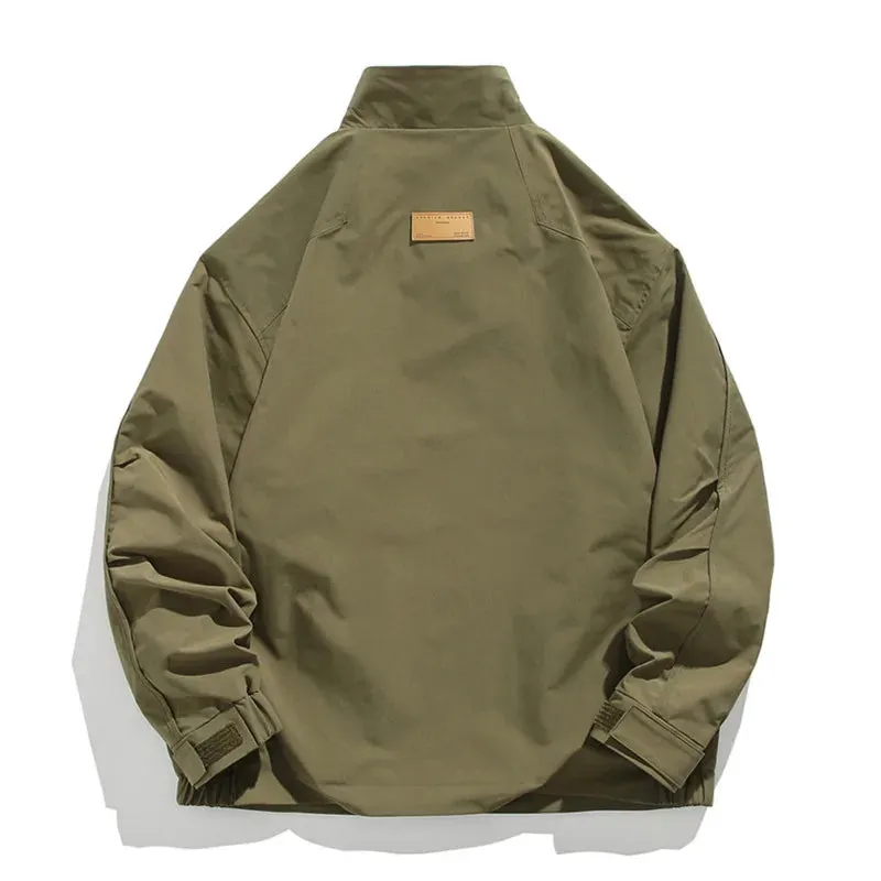 Wiaofellas  -  Korean Styles Men Casual Jacket Multiple Pockets Spring Autumn Minimalist Slim Fitting Standing Collar Work Jacket Male Clothes