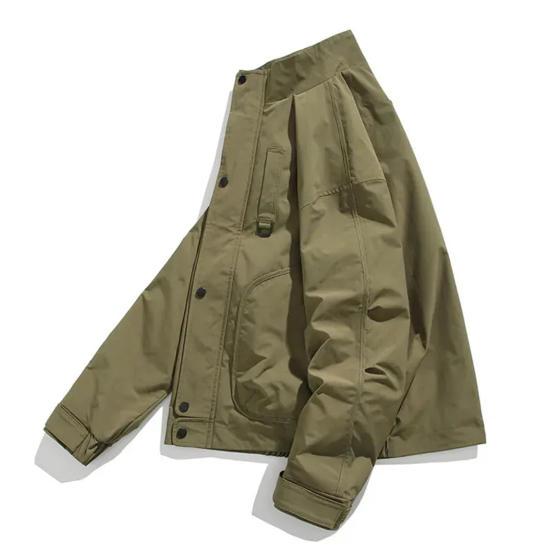Wiaofellas  -  Korean Styles Men Casual Jacket Multiple Pockets Spring Autumn Minimalist Slim Fitting Standing Collar Work Jacket Male Clothes