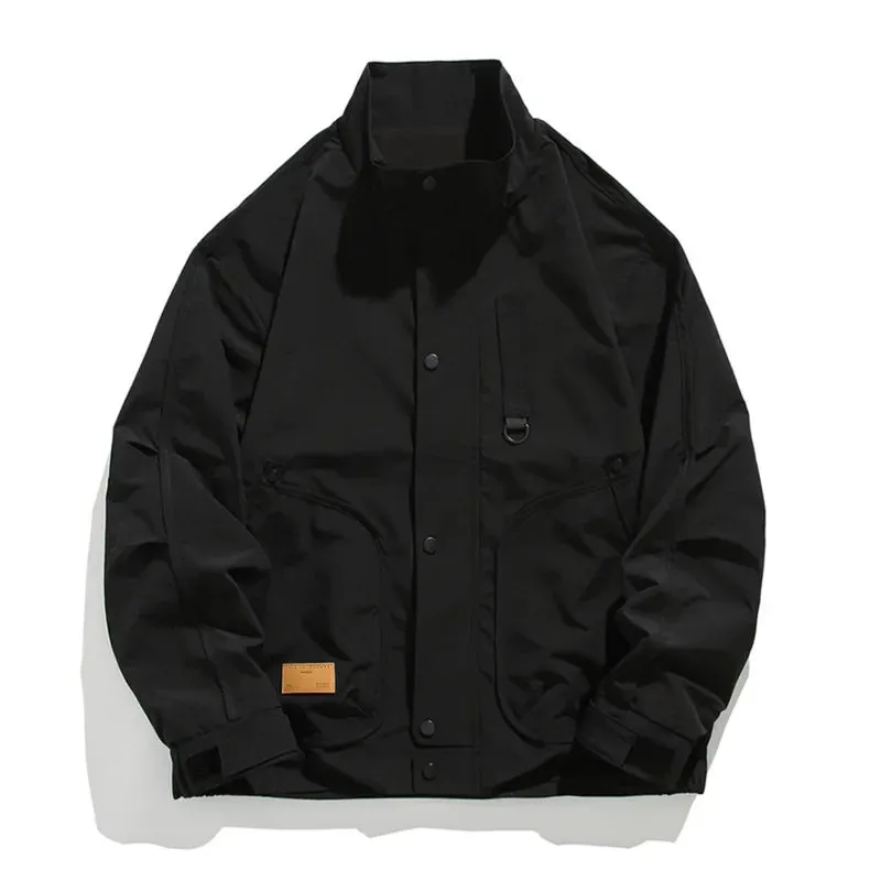 Wiaofellas  -  Korean Styles Men Casual Jacket Multiple Pockets Spring Autumn Minimalist Slim Fitting Standing Collar Work Jacket Male Clothes